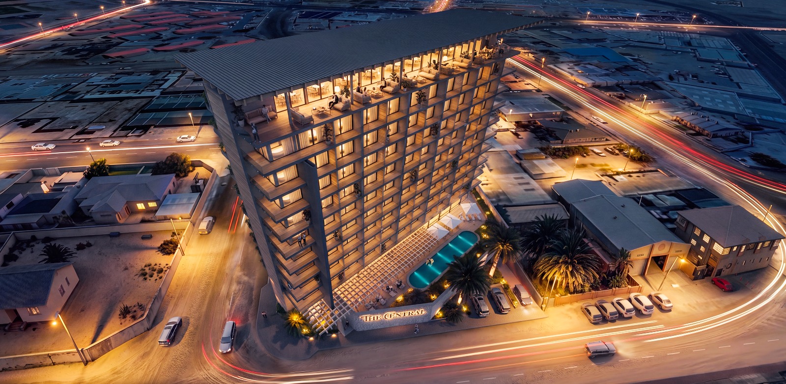 The Central Suites at dusk, Swakopmund